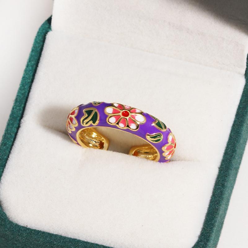 Vintage Colorful Enamel Flower Rings Trendy Geometric Female Minimalist Flower For Ladies Wedding Party Engagement Jewelry Gift