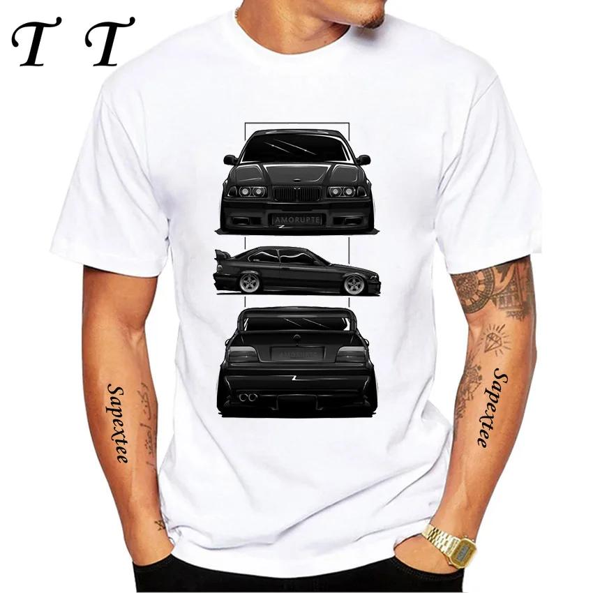 New Summer Men Short Sleeve Vintage Germany Eudm E36 M3 Tshirt Legend Sport Car Design Boy Casual Tops Cool Man Tees White