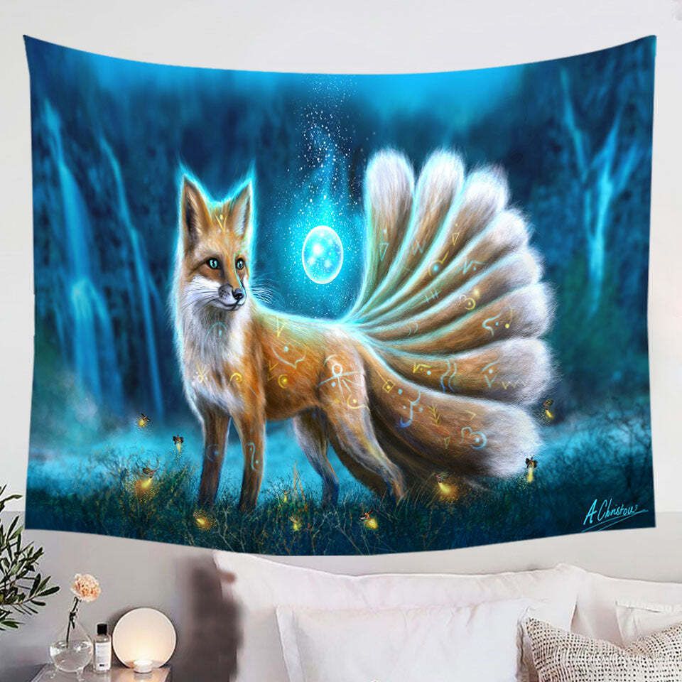 Beautiful Fantasy Fox Tapestry 75x100 чёрный