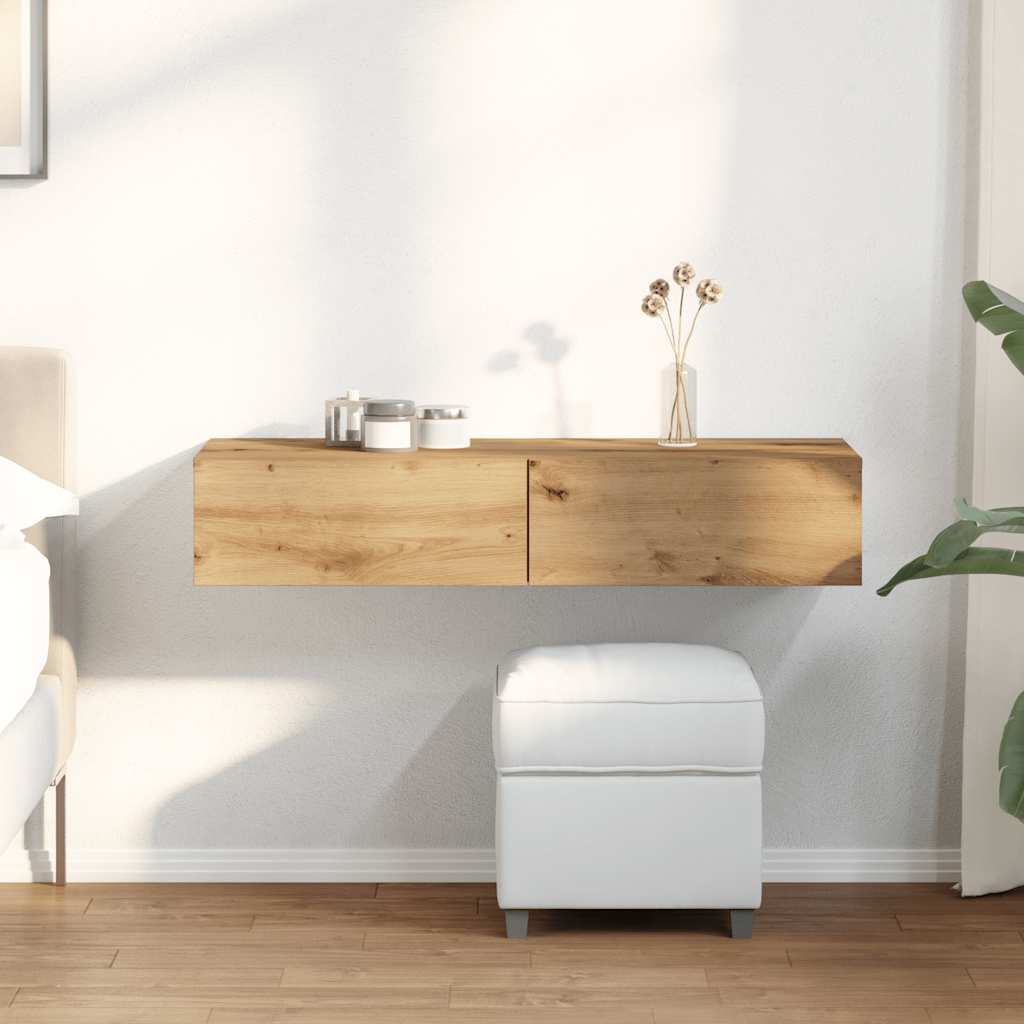 Wall Mounted Shelf with Drawers Artisan Oak Finish 100 x 36 x 19 cm