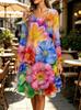Spring Autumn Women Dress Casual Long Sleeve O-neck 3D Print Loose A-Line Dress Oversized Home Wear Robe