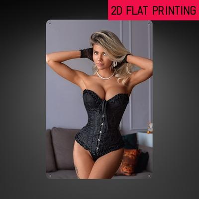 Placa de Metal Vintage Dama Loira, Arte de Parede Renda Corset 12x8 Polegadas