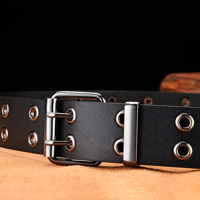 Belt Men'S Pu Leather Double Pin Buckle Belt Men'S Metal Belt Men'S Belt