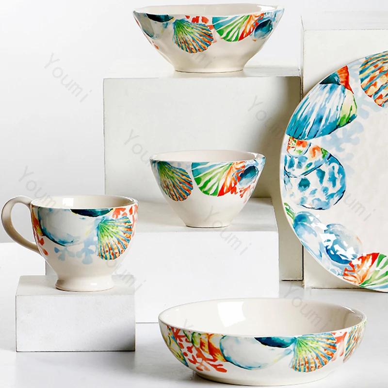 Creative Ocean Style Ceramic Plates High End Household Soup Bowls Exquisite and Delicious Dining Plate Irregular Bowl Tableware