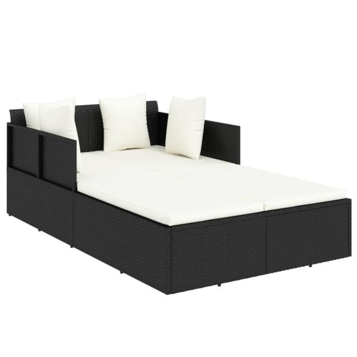 Chaise longue - VIDAXL - 182x118x63 cm - Noir - Coussins amovibles - Acier et résine tressée