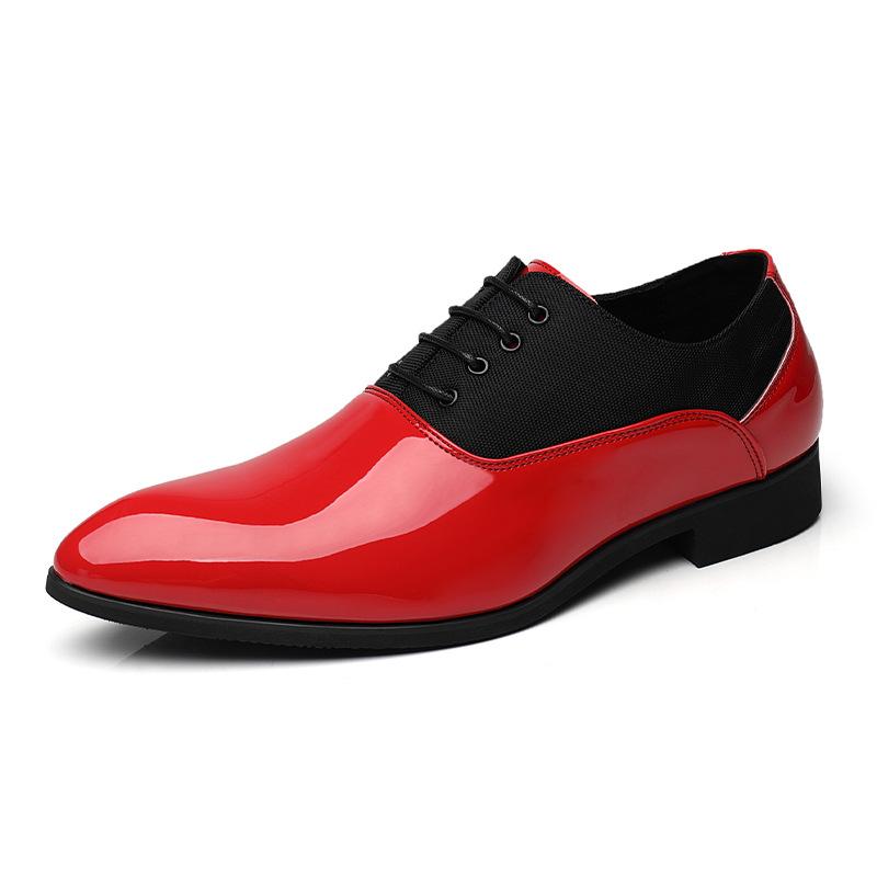 New Large Size Men's Glossy Business Pointed Leather Shoes Color Matching Trend Casual Shoes Winklepickers