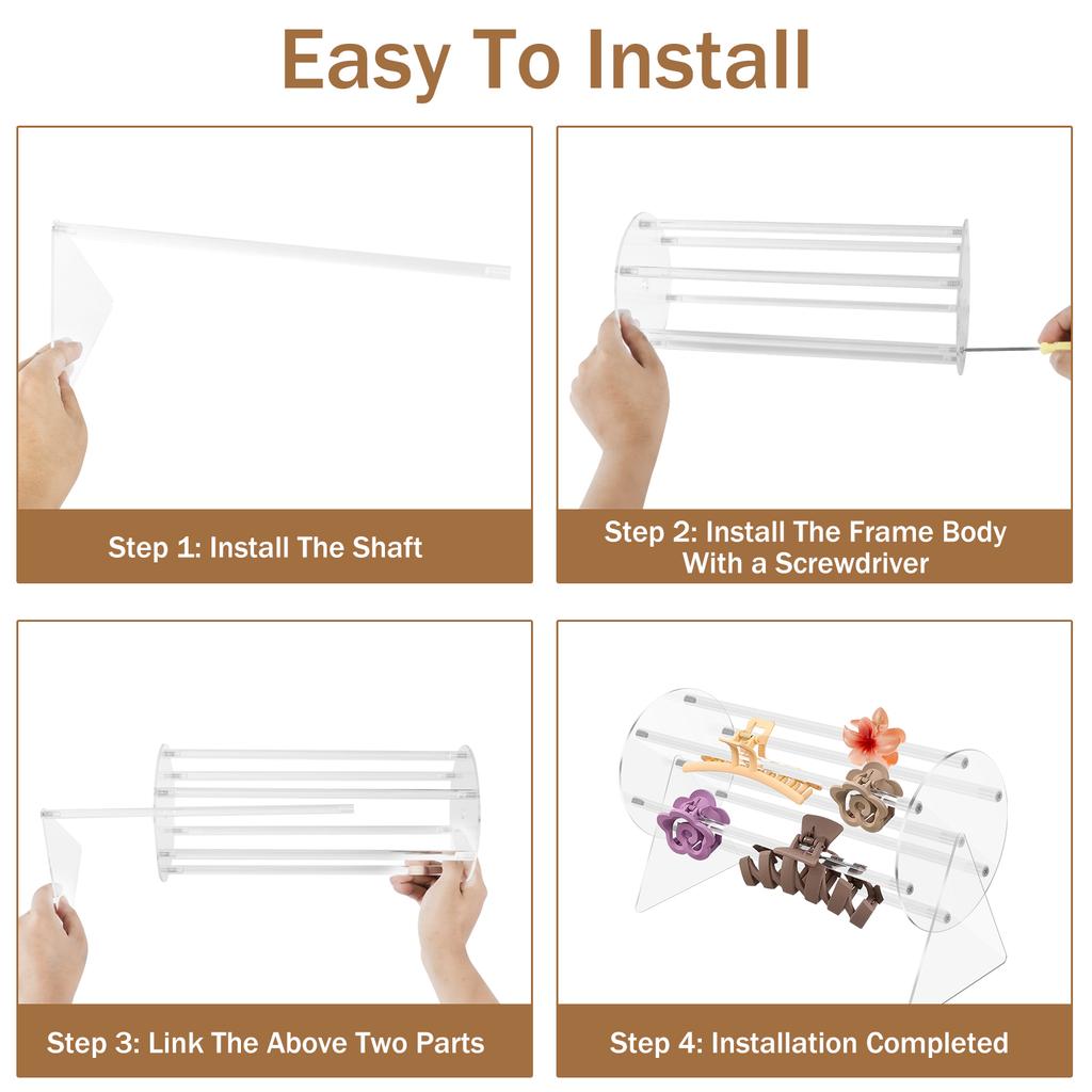 360° Rotating Hairpin Jewelry Holder Transparent Claw Clip Storage Rack Headdress Hair Clip Display Stand for Dressing Table