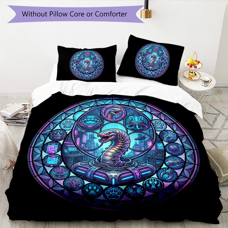 Cyberpunk Snake Emblem Pattern Bedding,Quilt Set Quilt Cover Pillowcase Home Birthday Gift (1 * Duvet Cover + 2 * Pillowcase, Without Core)