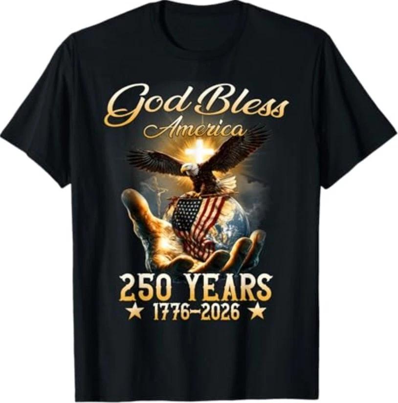 God Bless America 250 Years 1776 2026 Christian 4th of July T-Shirt L