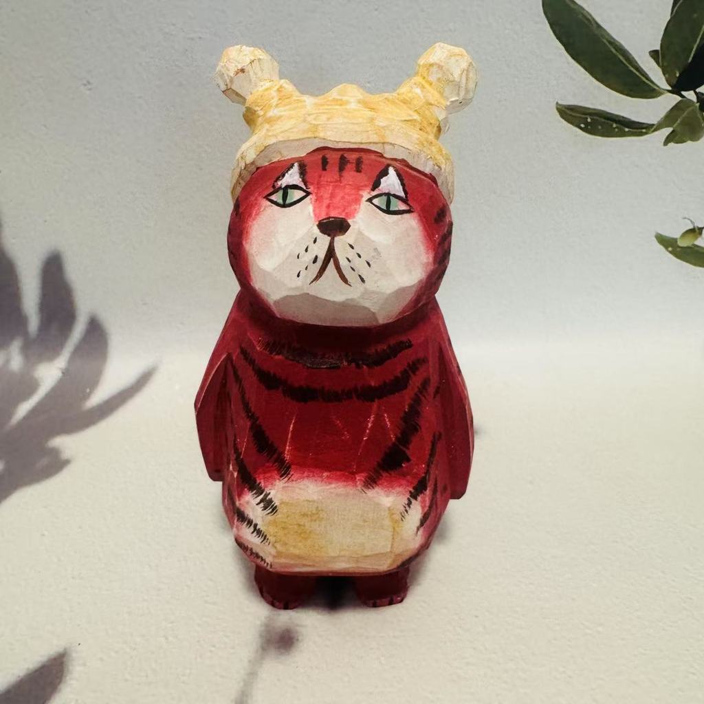 Wooden Cat Figurine Craft Gift For Home Office Decor Collectors Gift