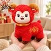 Three Dimensional Horn Toy Lucky Sheep Plush Toy Chinese New Year Zodiac Mascot with Fu Cute Collectible Embroidery Red Curly Fur Doll for