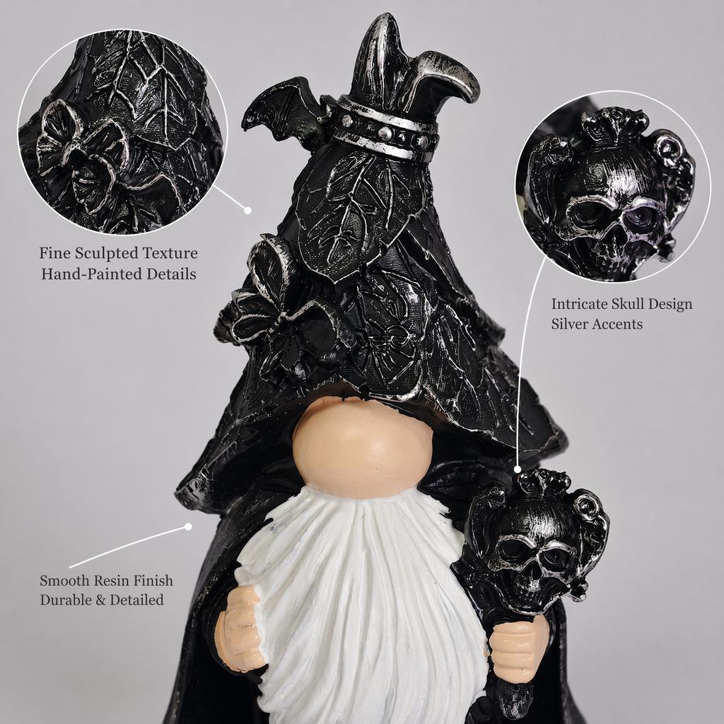 Halloween Resin Vintage Gnome Ornament with Skull & Bat Wizard Gnome Statue for House Bedroom Living Room Holiday Gifts