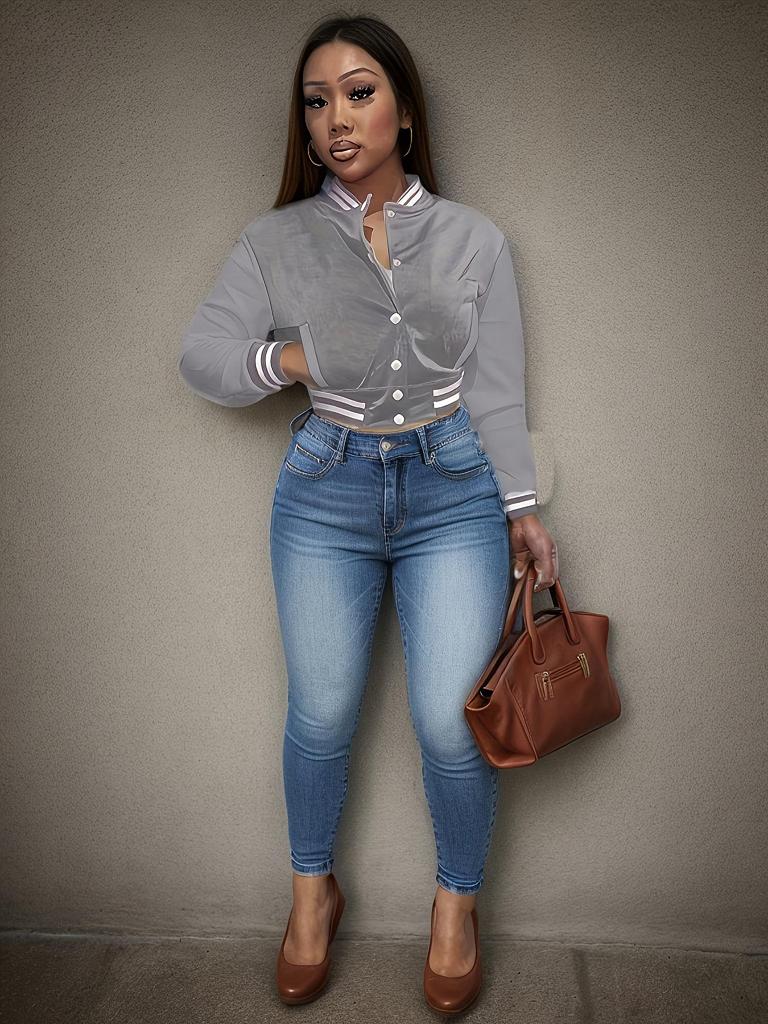 Women's Solid Color Single-Breasted Baseball Jacket