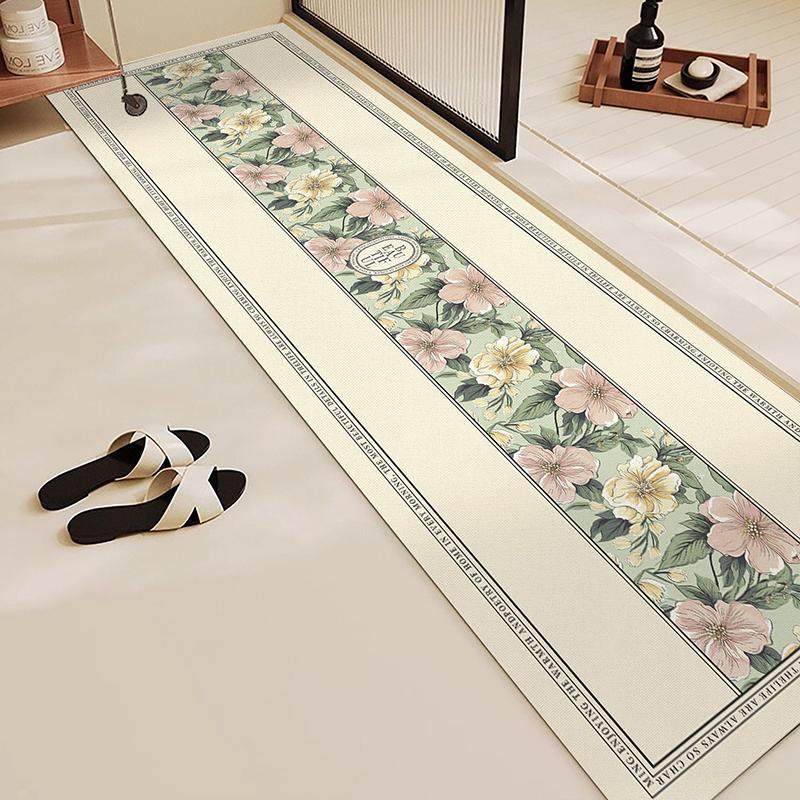 Rug for Bathroom Mat Absorbent Anti-slip Floor Mats Diatom Mud Toilet Shower Area Pink Carpet Plant Flowers Home Decoration Rugs