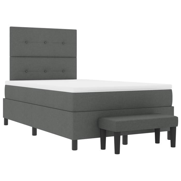 VidaXL Lit à ressorts avec Matelas &amp; Banc Gris foncé 120x200 cm Tissu 3344059