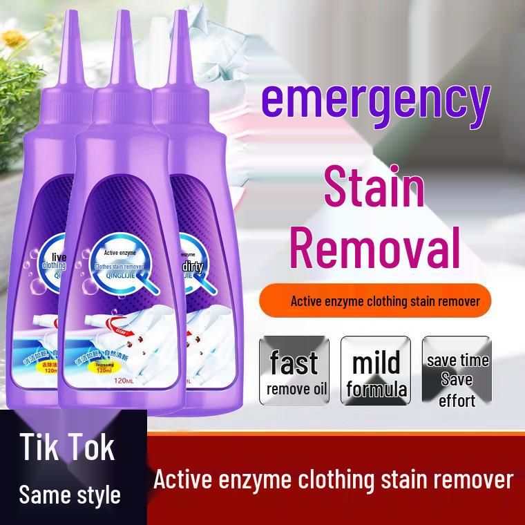Active Enzyme Stain Remover for Clothes - Powerful, No-Wash, De-yellowing Agent for Oil and Stains On White Fabrics.