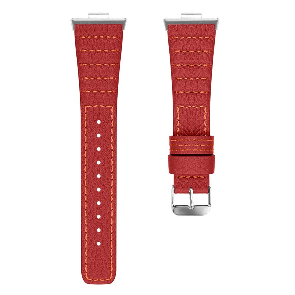 

For Huawei Watch Fit 3 Watch Strap Stitching Lines Wave PU Leather Wrist Band Red