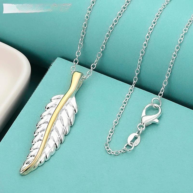 925 Sterling Silver Feather 16/18/20/22/24/26/28/30 Inch Pendant Necklace for Women Wedding Fashion Jewelry