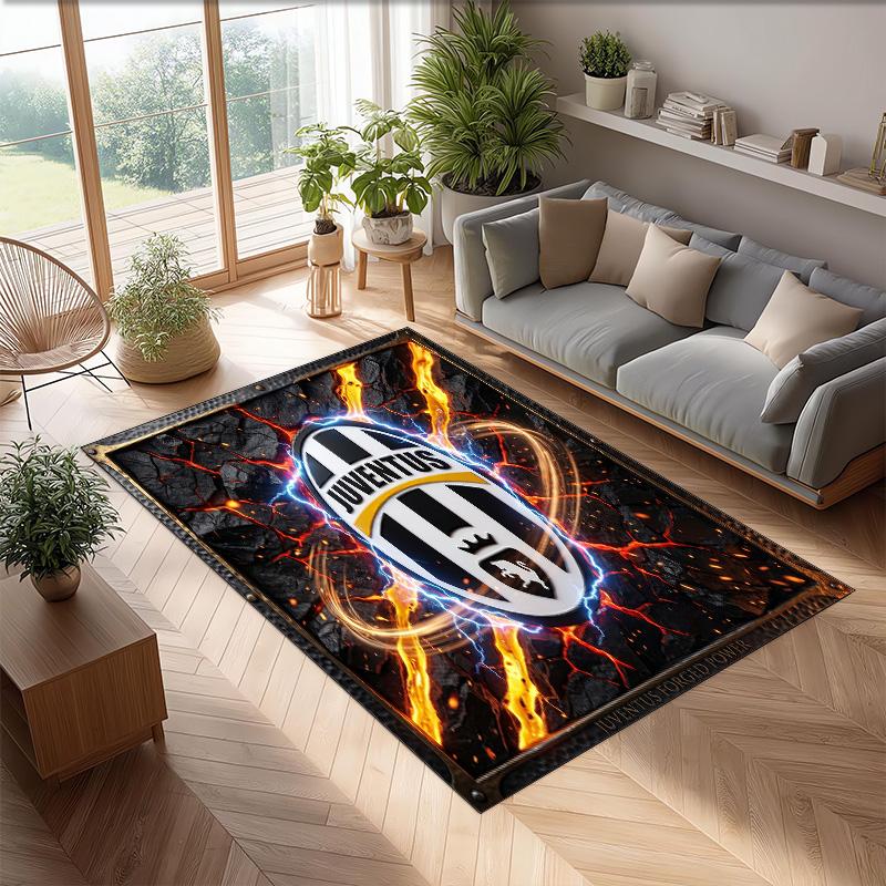 Tappeto in Flanella Stampato Juventus FC Antiscivolo Morbido Poliestere Tappeto per Pavimento Tappetino Decorativo per Interni per Camera da Letto Soggiorno Divano