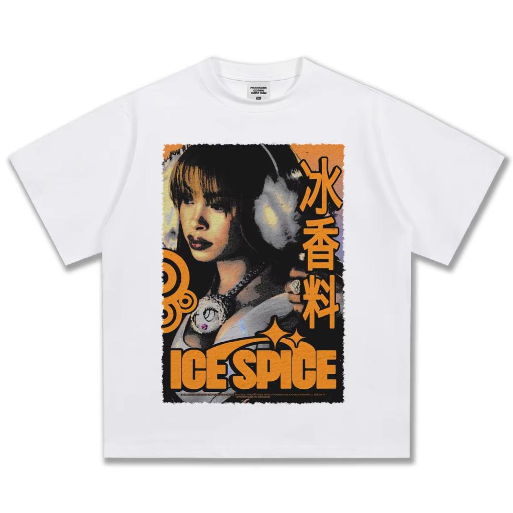 Ice Spice Graphic T-Shirt Women Unisex Oversized Hip Hop Rapper Casual Cotton Short Sleeve Streetwear Vintage Fashion Top