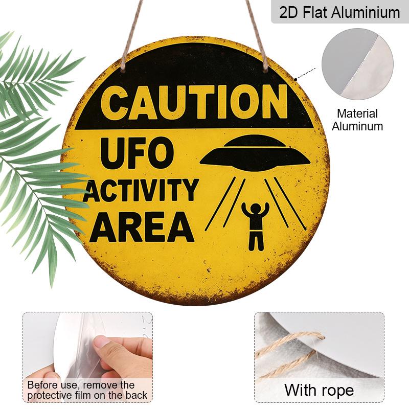 2D Flat 1pc, 8x8 In, Alien Activity Area, Aluminum Metal Decorative Signs & Plaques, Suitable for Home Cafe or Farmhouse Decoration, Festival Party