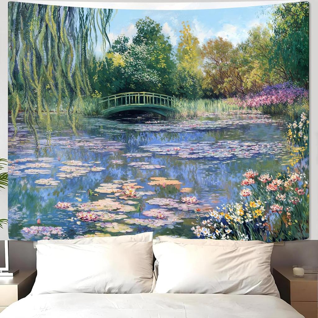 VIKAMA Tapiz Sol Luna Dormitorio Hippie Bohemio Flor Tapiz de Pared Flor Retro Plantas Espíritu Celestial Gran Tapiz