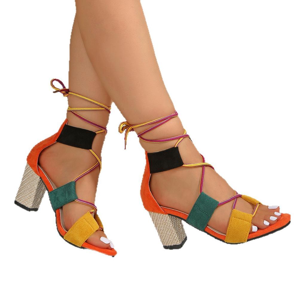 Fashion High Heels Women's Sandals Hemp Rope Lace Up Summer Shoes Fashion Fish Mouth Gladiator Sandals Ladies Chunky Heeled Pumps