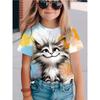 Fashionable Summer Children's Top Creative Colorful Cute Animal 3D Printed T-shirt Girls Comfortable Soft Breathable Short Sleeves T-shirt