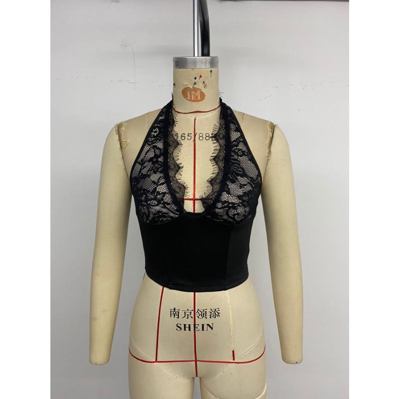 Women's Party Nightclub Dating Sexy Slim Lace Solid Neck Tank Top