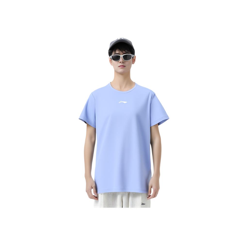 Li Ning Table Tennis Series Solid Color Logo Print Round Neck Short Sleeve T-Shirt Unisex Tops Heron-Blue ATSV616-2