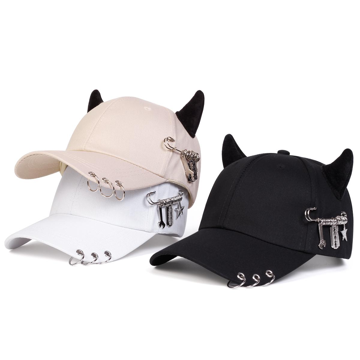 My Extreme Outdoor Activities Women's Black Unisex Lron Ring Cow Horn Personality Baseball Caps Spring Autumn Outdoor Adjustable Casual Hats Sunscreen Hat