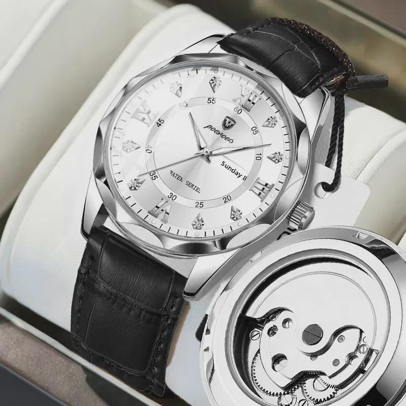 Lysende automatisk mekanisk klokke for menn med dobbel kalender, skjelettdesign, fasjonabelt belte og vanntett kvarts.