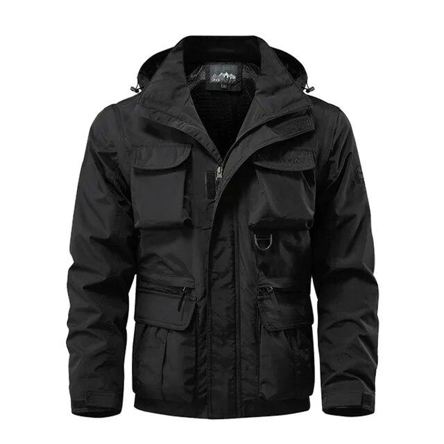 Winddichte Kapuzenjacke Herren Casual wasserdichte Multi-Bag-Cargojacke Weste Geeignet für Outdoor-Aktivitäten