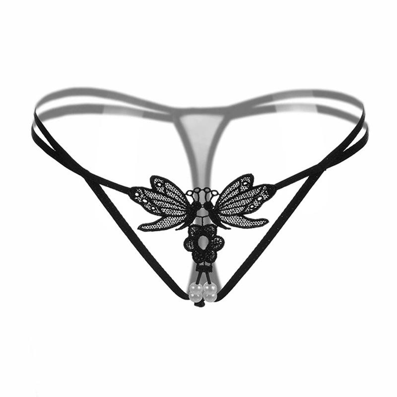 [Free Shipping] Sexy Thong, Hot Lace Embroidered Transparent Seduction Underwear, Women's Low Waist Hollowed Out T-back