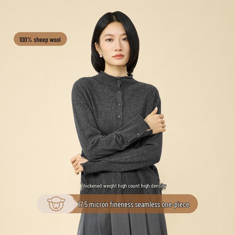 Northern Deer 100% Merino Wool Semi-High Neck Sweater L