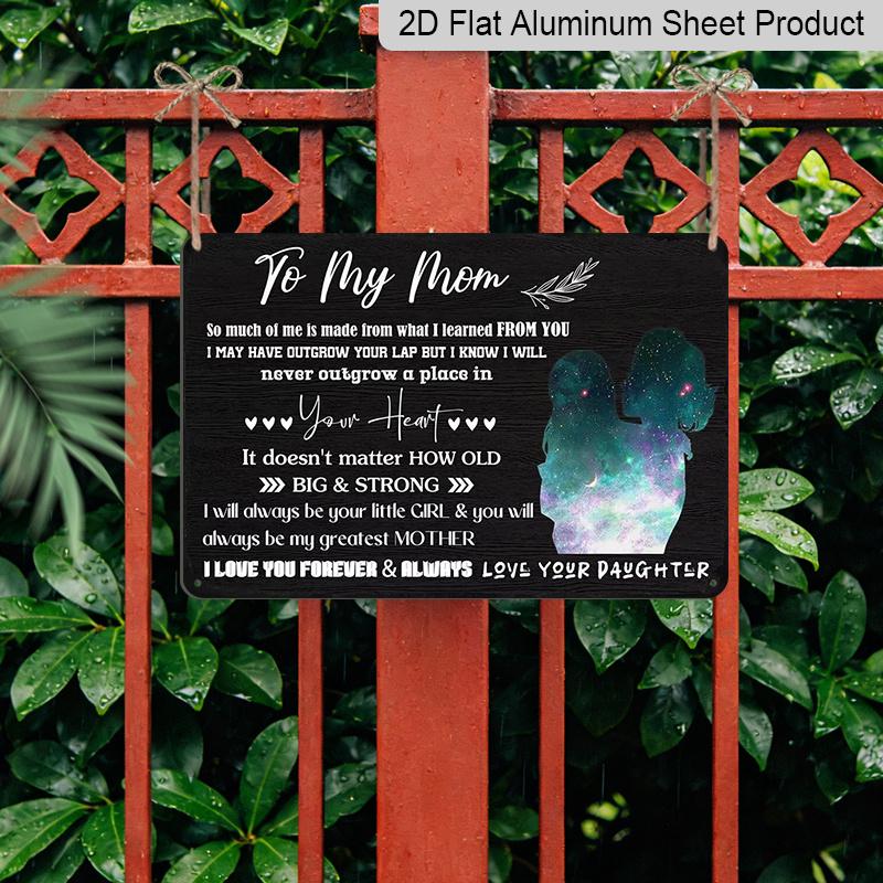 2D Flat, 1pc "To My Mom" Aluminium Sign 8x12 Inch - Galaxy Mother & Daughter Silhouette Design, Sentimental Love Quote, Mother's Day Gift From