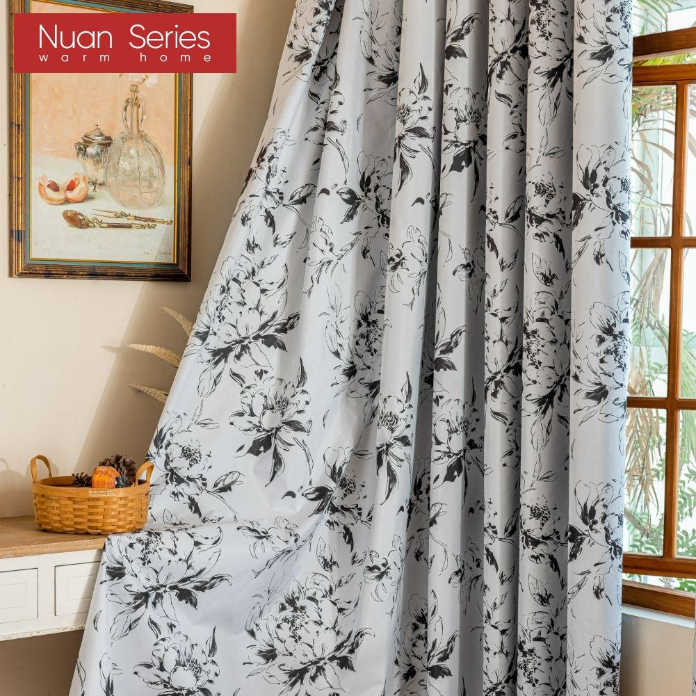 1PC Nuan Series French Retro Style Floral Printed Curtains 100% Fully Blackout Curtains for Bedroom Living Room Balcony Window for Home Decor