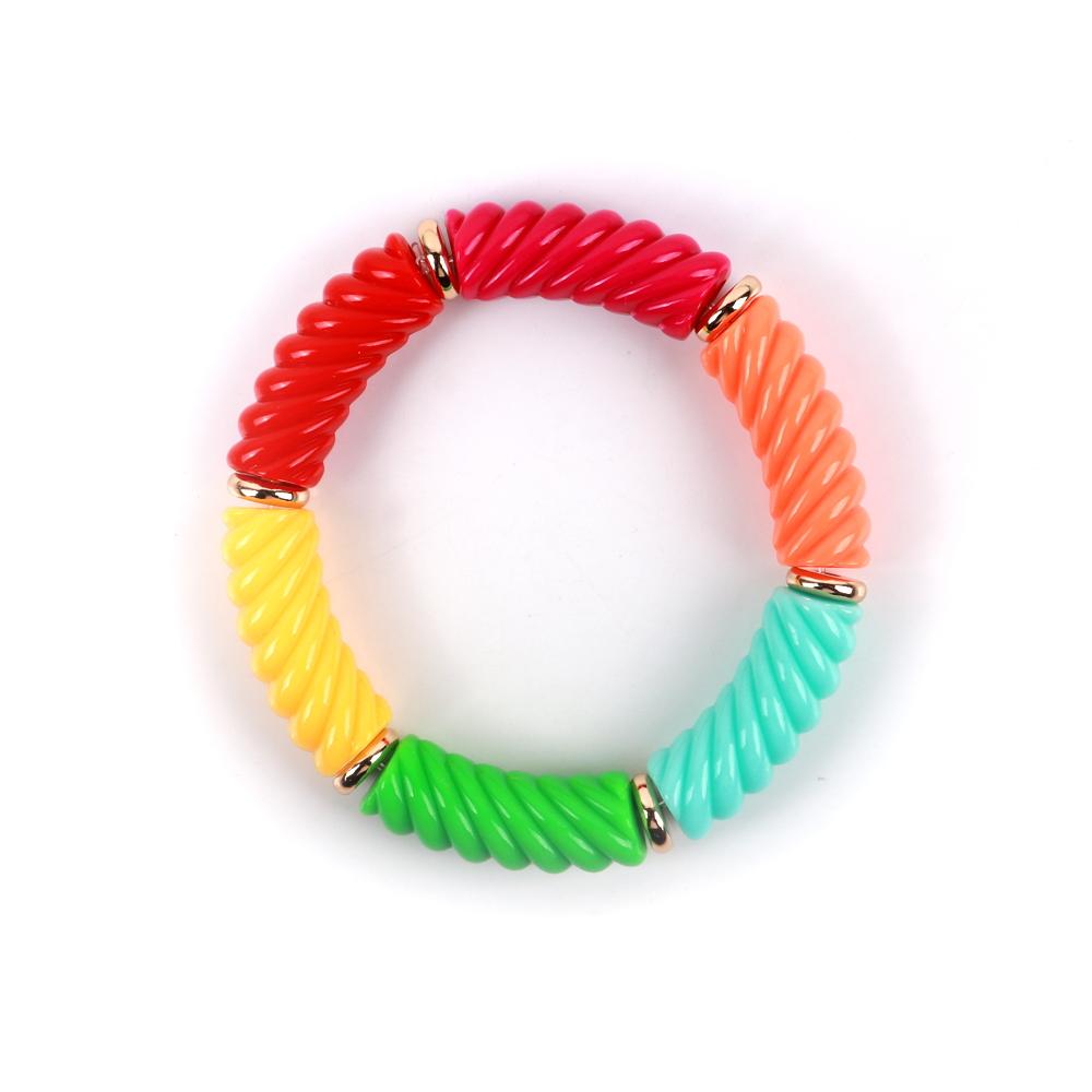 Bohemain Acrylic Twist Bamboo Stack Elastic Bracelets for Women Men 2025 Colorful Resin Tube Beads Bracelet Bangle Jewelry Gift
