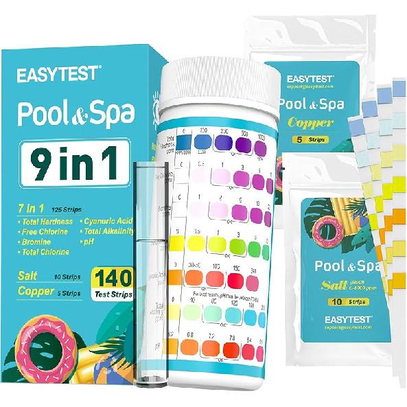 EASYTEST 7-Way Pool Test Strips, 150 Strips Water Chemical Testing for Hot tub and Spa, Accurate Test Bromine, Total Alkalinity, pH, Free Chlorine,