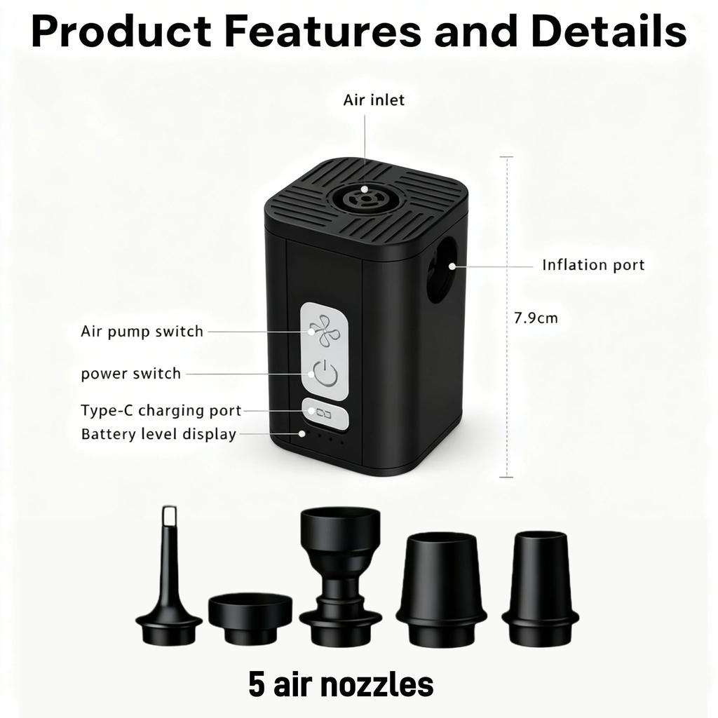 Wiederaufladbare Luftpumpe für aufblasbare Artikel, Kabellose elektrische Pumpe für Luftmatratzen Poolschwimmer, Mini-Vakuumpumpe für Aufbewahrungsbeutel