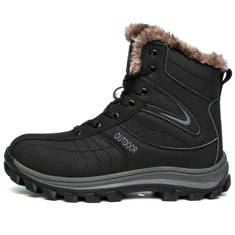 Autumn and winter new tall tube simple thick-soled velvet snow boots hard-soled lace-up outdoor boots tactical boots