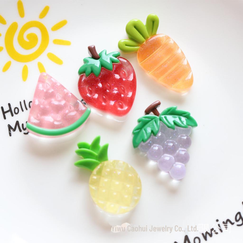 Transparent Glitter Fruit Resin Shoe Charms: Strawberry & Watermelon