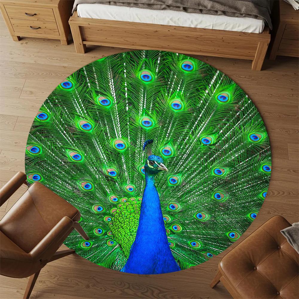 1pc peacock feathers Round Chair mat Area Rug - Non-Slip, Floor Mat for Office, Bedroom, and Indoor Decor c1118241