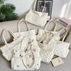 New Quilted Floral Tote Bag for Women Versatile Shoulder Armpit Handbag Large Capacity Commuter Bag