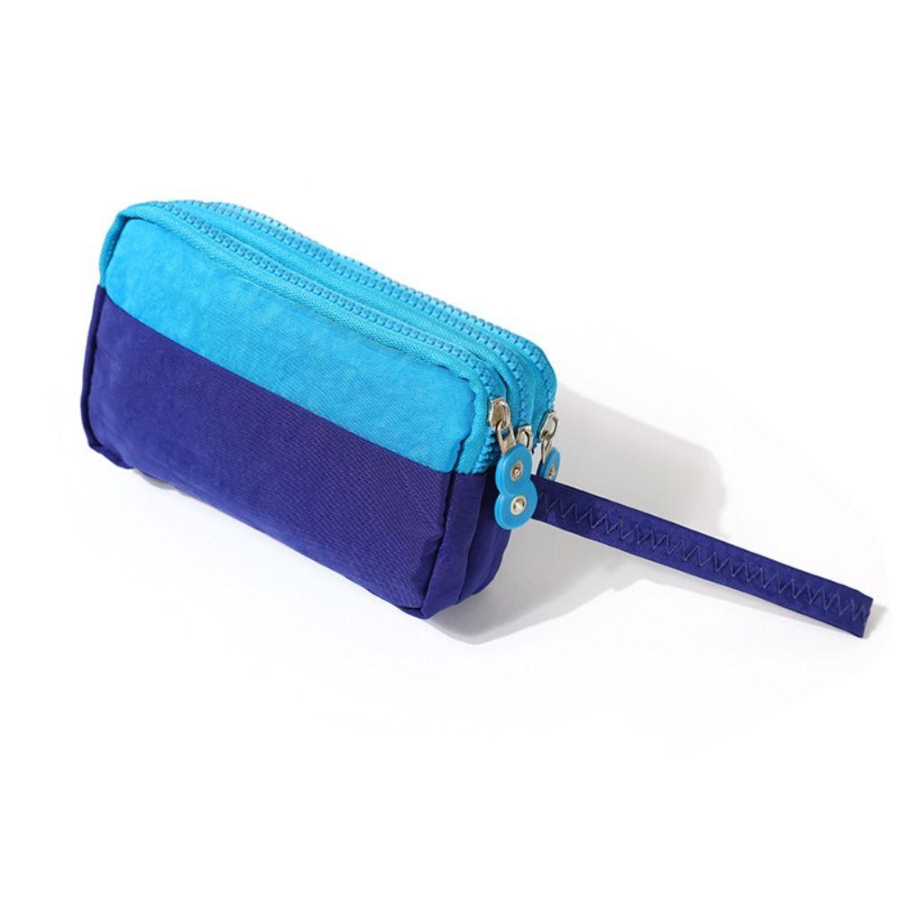 Nylon Three Layer Coin Purse With Lanyard Simple Hand Bag Contrasting Colors Wrist Bag  Female