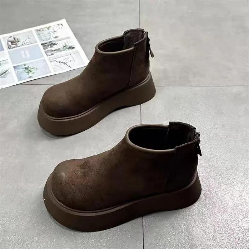 Round Toe Mid Heel Novelty Modern Boots Winter Slip-on Ladies Shoes On Sale 2025 New Ankle Flat with Sewing Women's Boots