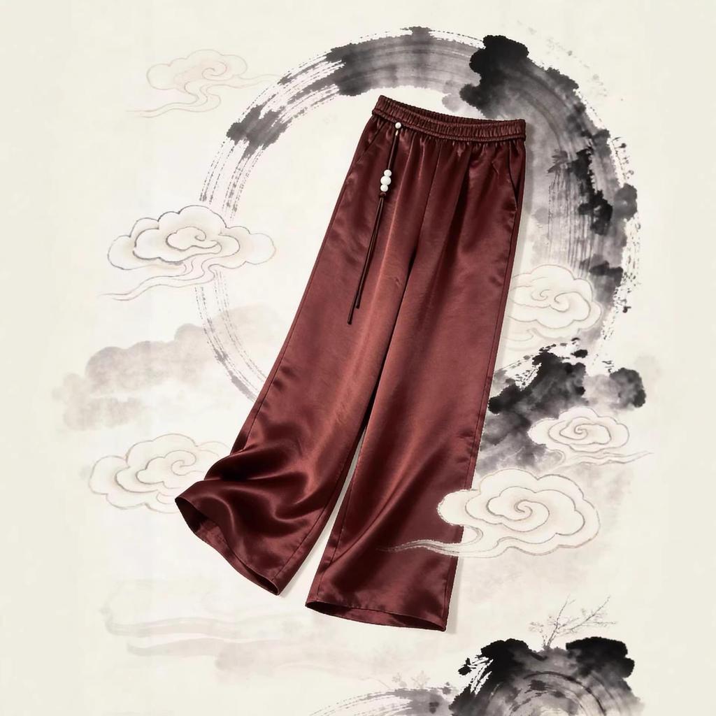 Ice-Cool Silk Satin Loose Pants for Women - Spring/Autumn 2026, Non-Wrinkling, Ideal for Middle-Aged and Young Women