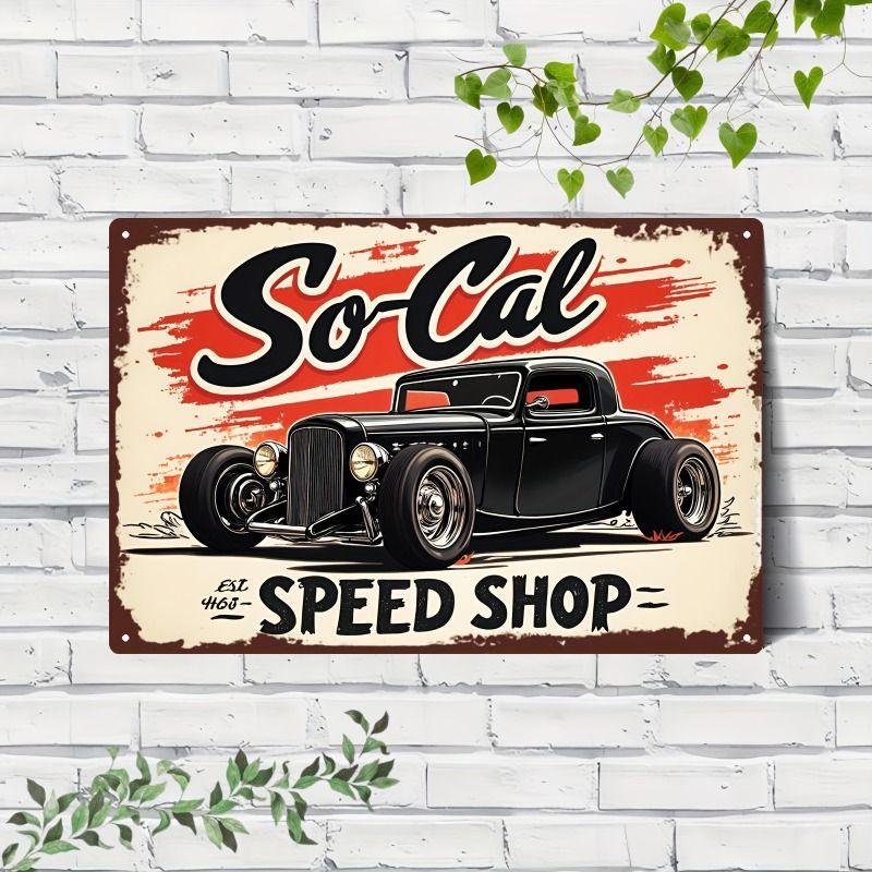 Racing Car Retro Style Metal Decorative Painting for Garage Room Decor