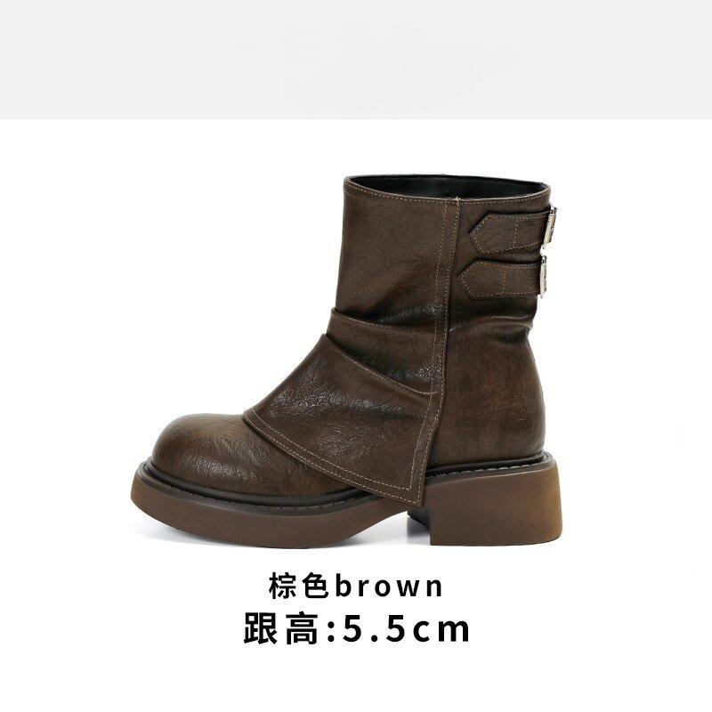 Maillard Pants Boots Women's Short Boots 2025 New Autumn British Style Brown Versatile Western Platform Martin Boots
