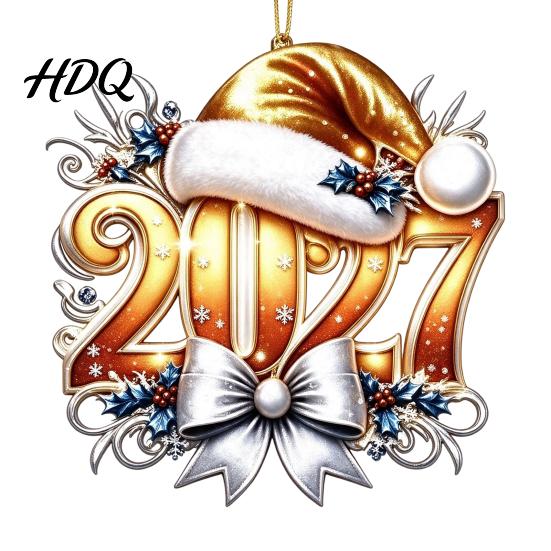 Новогодние принадлежности для вечеринки 2027 Украшение-шапка 2D Плоская акриловая подвесная декорация для праздничных украшений Новогоднее дерево Номер Санта Подвеска Легкая
